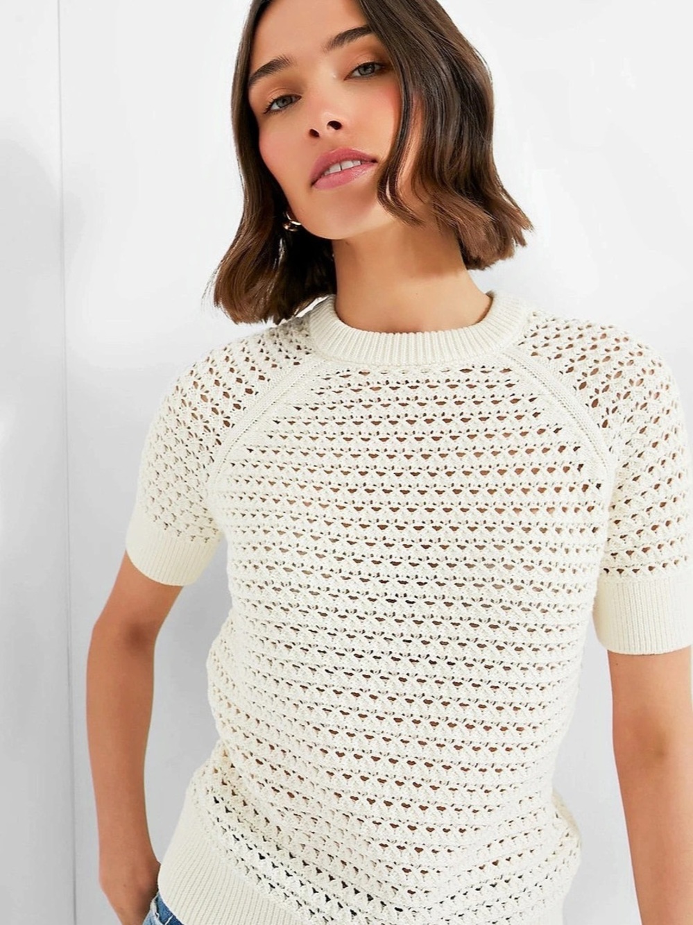Varley Alva Knit Tee in Egret Size XS